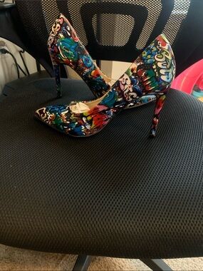 Anne Marie Multicolor Graffiti Print Pointed Toe Stiletto Heels